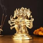 Powerful Brass Superfine Panchmukhi Hanuman Sculpture 11" | Intricate Carvings | 7.5 kg Strength Invoking | 10.5" Width, 6" Depth | Spiritual Sanctuary Enhancer